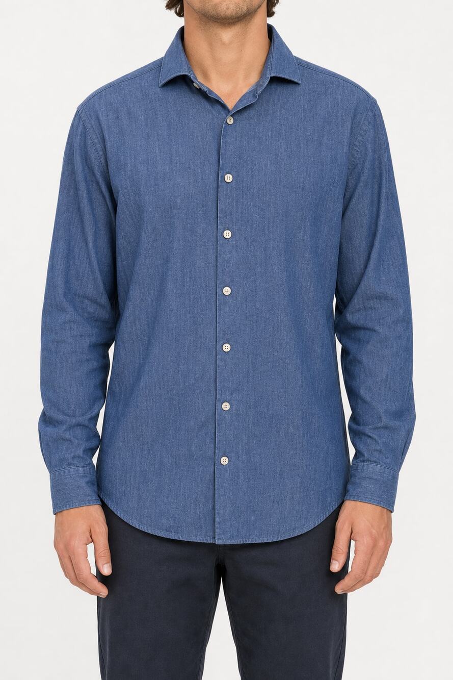 Charles Tyrwhitt Men's Extra Slim Fit Denim Chambray Blue Textured Shirt 16.5/35